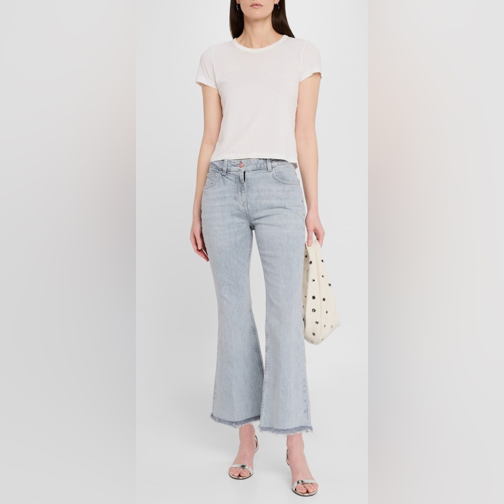 MaxMara ‘Marella Sport’ Cropped Flare Fringe Hem Tan Jeans 8.  NWOT